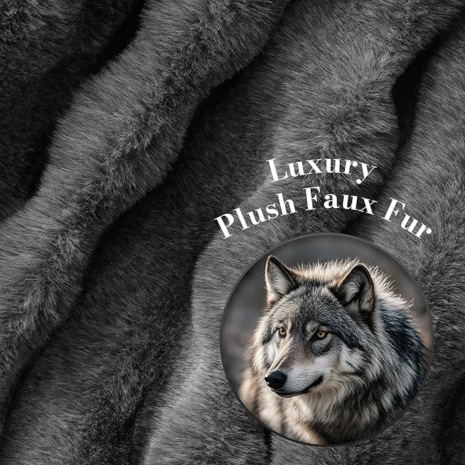 Amélie Home Faux Fur Throw Blanket for Couch, Ultra Soft Fuzzy Plush Bubble Throw for Sofa, Living Room & Home Decor, 50"x60", Cationic Wolf Gray