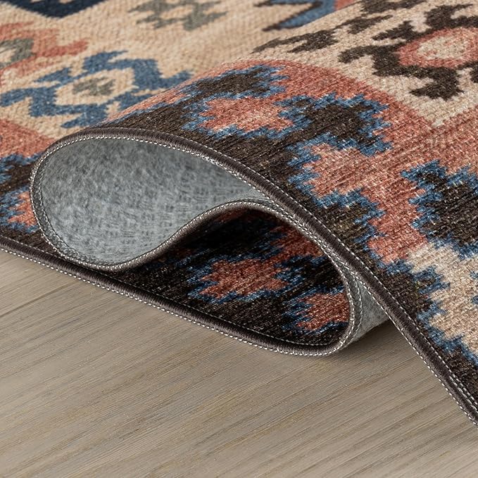 Dash & Albert Balsam Kilim Multi Machine Washable Rug, 8.5 X 11.5 Feet, Red Geometric Pattern