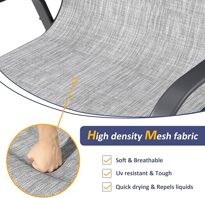 Amopatio 7 Pieces Patio Dining Set, Outdoor Table and Chairs, Square Metal Table with Umbrella Hole, 6 Stackable Chairs, Patio Furniture Sets for Deck, Backyard, Garden and Poolside,Light Grey