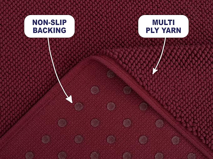 American Soft Linen Bath Rug, 17 in 24 in 100% Cotton Bath Mats Rugs for Bathroom, Slip Reducer Washable Shaggy Form Area Rugs, Burgundy Red Bath Rug