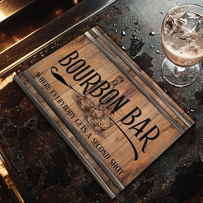 Rustic Home Bar Mat, Bar Runner Mat for Countertop, Unique Spill Mat for Your Home Bar, Dish Drying Pad Counter Mat- Home Bar Accessories Drying Mat 12x18inch