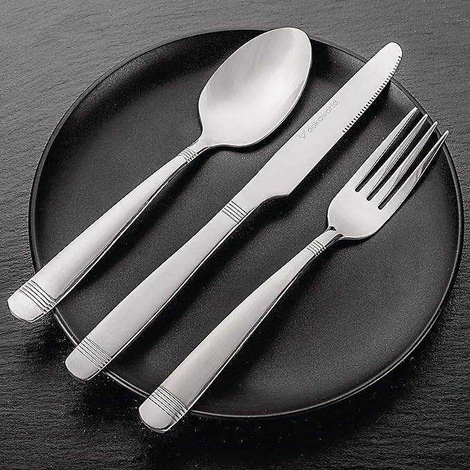 Elegant Design Flatware, Silverware Set for 8 persons, 40 Piece - Spoons, Forks, and Knives 18/10 Stainless Steel, Dishwasher Safe