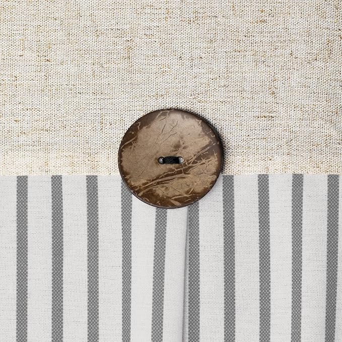 Awellife Farmhouse Beige Shower Curtain Button Linen Textured Woven Fabric,Pleated Grey Stripe,Country Style,72" W x 84" L