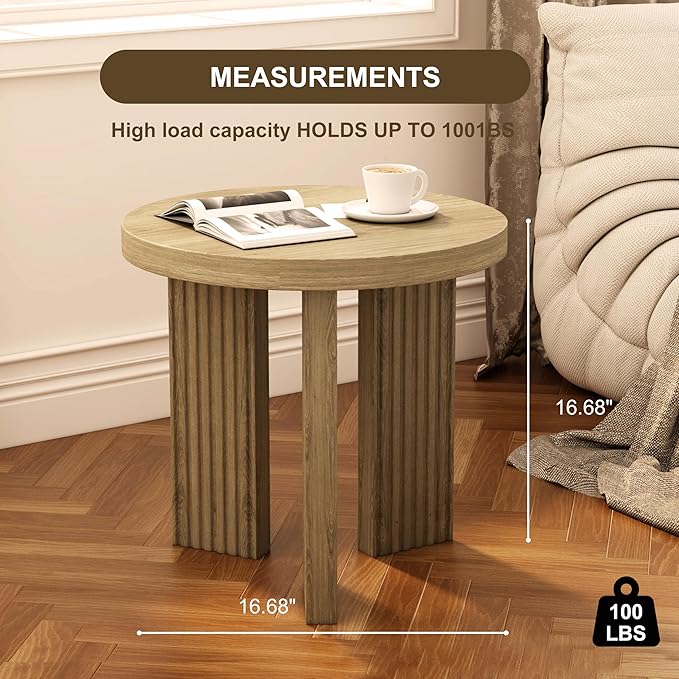Small Round Side Table, 17.52" Coffee Table with Smooth Thick Mesa, Circle End Table with X Shaped Stable Legs, Accent Tea Table for Living Room, Office, Walnut