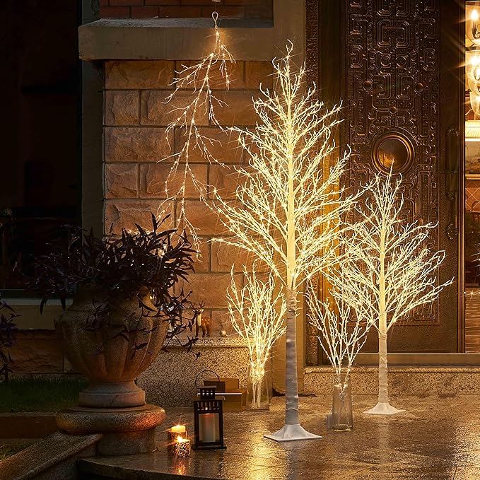 LITBLOOM Lighted White Twig Branches 32IN 200 LED Fairy Lights Plug in with Timer and Dimmer, Artificial Tree Branch with Lights for Holiday Xmas Home Decoration Indoor Outdoor Decor