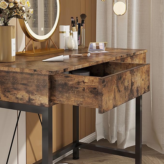 CAIYUN 40“ Small Desk for Bedroom, Computer Desk with 2 Wooden Drawers, Home Office Desk with Storage, Vanity Desk, Kids Study Writing Desk for Small Space, Vintage Table for Bedroom,(Rustic Brown)