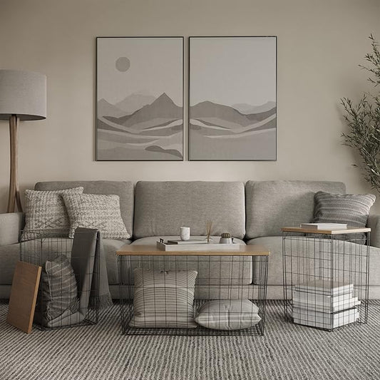 Set of 3 Living Room Tables - Metal Basket Storage with Removable Lids - 2 Small Side and 1 Large Accent Table by Lavish Home (Brown/Black)