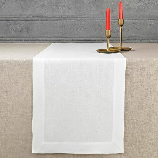 D'Moksha Homes Linen White Table Runner 108 Inches Long - 100% Pure Linen Dining Table Runner 14 x 108 Inch for Fall, Autumn and Halloween - Machine Washable