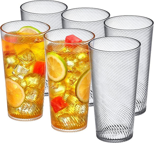 Amazing Abby - Breeze - 30-Ounce Plastic Tumblers (Set of 6), Drinking Glasses, All-Clear Reusable Cups, Stackable, BPA-Free, Shatter-Proof, Dishwasher-Safe