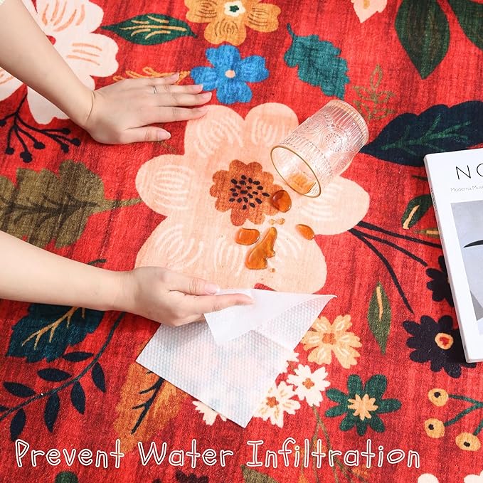 Rugcomf Runners for Hallways Kitchen Runner Rug Non Slip 2'x 10' Long Washable Rugs with Rubber Backing Soft Floral Carpet Runner for Hallways, Kitchen, Laundry, Bedroom, Bathroom(Red)