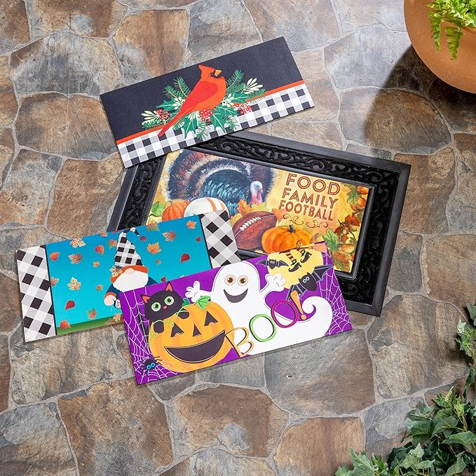 Evergreen Sassafras Fall Christmas Holiday Doormat Insert Bundle & Tray Set of 5, Interchangeable Entrance Door mats Indoor and Outdoor Welcome Mat 30 x 18 Tray Non Slip Backing Low Profile