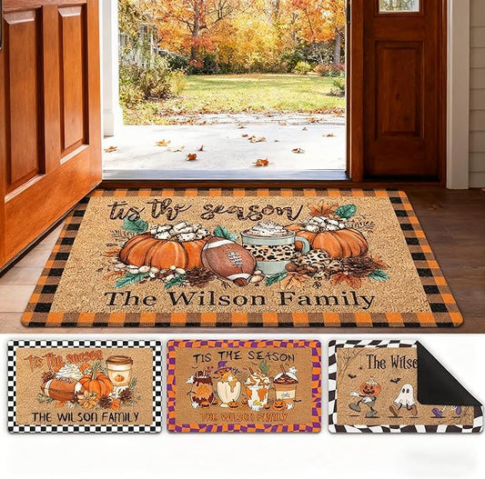 Personalized Halloween Door Mat Custom The Fall Season Non-Slip Indoor Doormat Customized Halloween Fall Home Decor for Friend Family