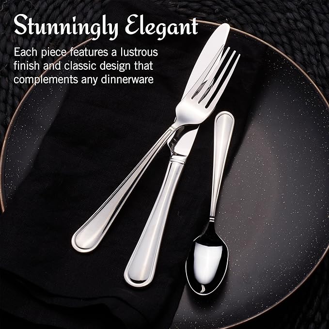 Mikasa, Virtuoso Flatware Service for 12, 65 Piece Set, 18/10 Stainless Steel, Silverware Set with Serving Utensils