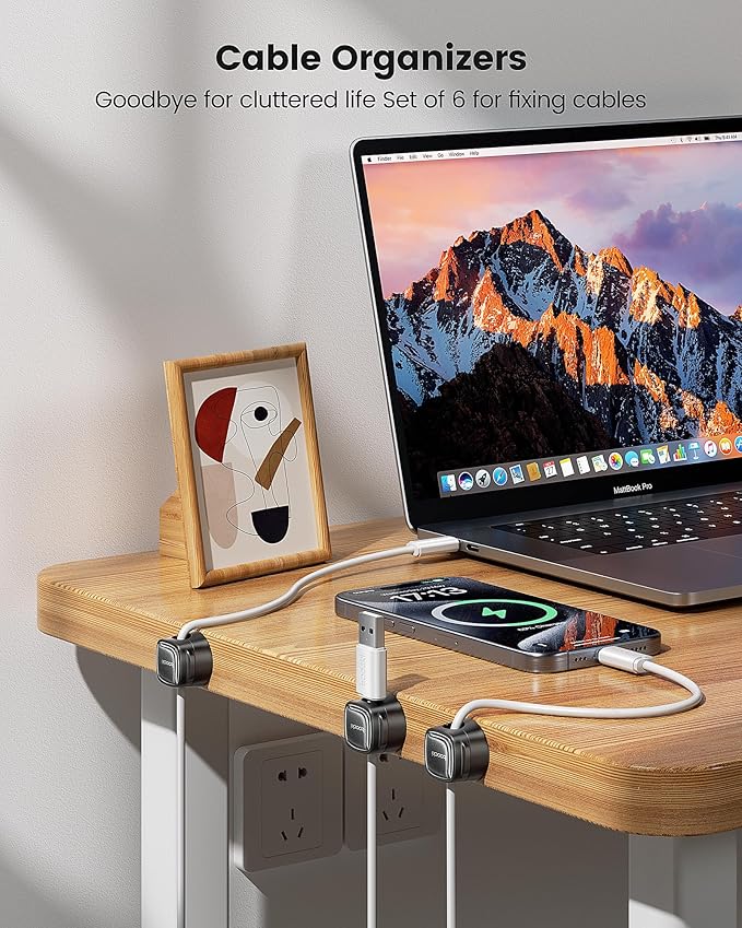 12 Pack Magnetic Cable Clips – Cord Organizer & Holder, Toocki Adhesive Cable Management, Wire Holder for USB Charging Cables, Ideal for Home, Office, Car, Desk, and Nightstand-Black