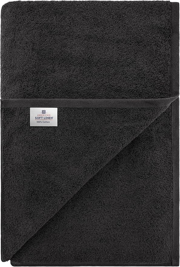 American Soft Linen Oversized Bath Sheet 40x80 Extra Large for Bathroom, 600 GSM 100% Cotton Turkish Jumbo Bathsheet Towels for Adults, Black Bath Sheet