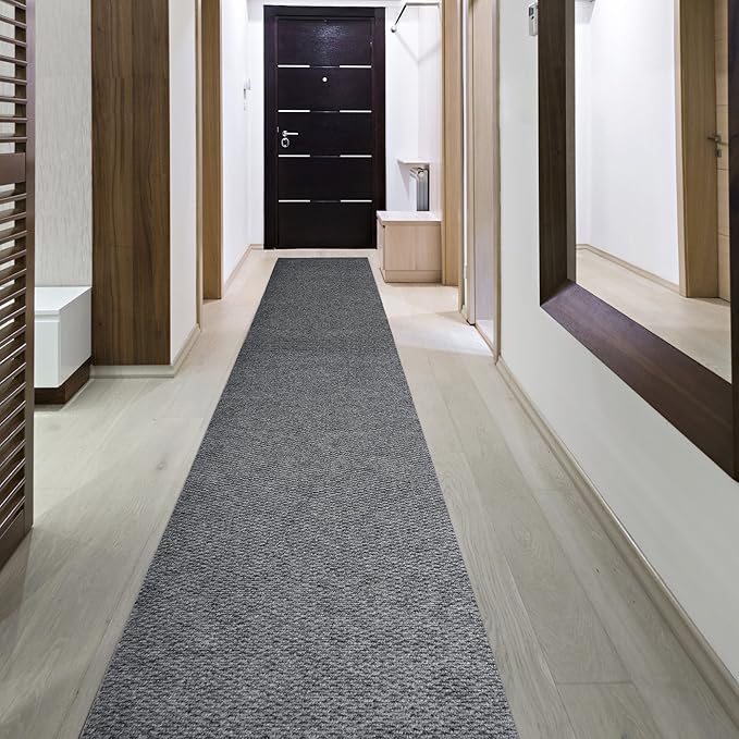 iCustomRug Hallway Runner Rug – 3x20ft Grey, Indoor/Outdoor, Non-Slip Rubber Backing, Low-Profile All-Weather Carpet, Non-Shedding & Easy Care, Entryway Mat Ideal for High Traffic Areas