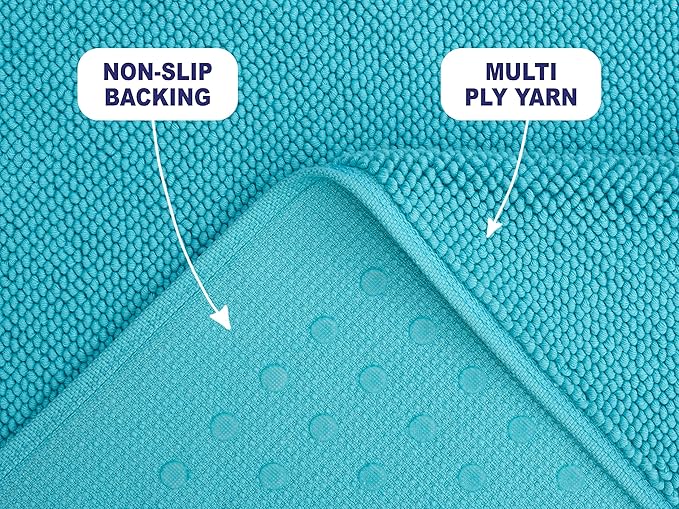 American Soft Linen Bath Rug, 17 in 24 in 100% Cotton Bath Mats Rugs for Bathroom, Slip Reducer Washable Shaggy Form Area Rugs, Turquoise Blue Bath Rug