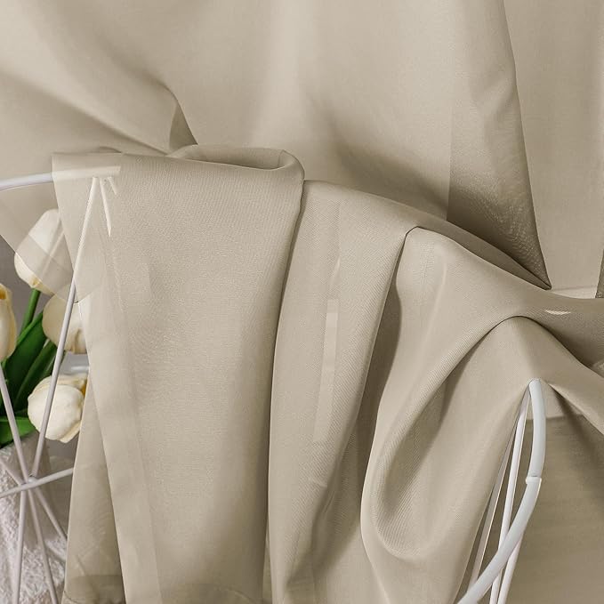 Aiyufeng Taupe Sheer Curtains 54 Inches Long 2 Panels Set, Semi Transparent Voile Rod Pocket Sheer Window Drapes for Bedroom Bed Canopy Living Room Dining Wedding Party Backdrop, 42W x 54L inch