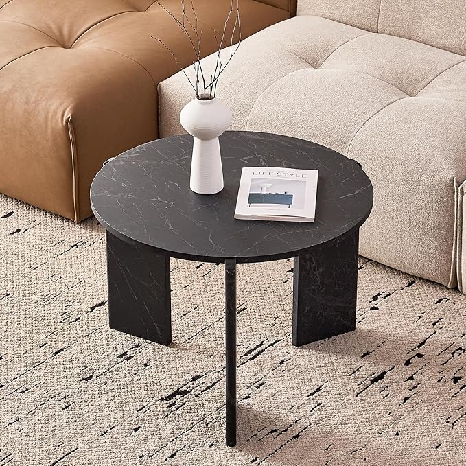 Round Nesting Coffee Tables Set of 2 for Living Room [Interchangeable Height] φ27.6 + φ19.7 Mid Century Modern Circle Side Tables for Bedroom Office Studio Apartment