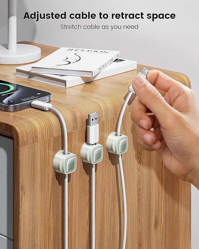 6 Pack Magnetic Cable Clips – Cord Organizer & Holder, Toocki Adhesive Cable Management, Wire Holder for USB Charging Cables, Ideal for Home, Office, Car, Desk, and Nightstand-Green