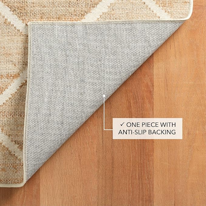 Dash and Albert Kali Machine Washable Area Rug - 5' x 8' Natural - Diamond Accent Rug - Anti-Slip Backing, Lightweight, Machine Washable, High Traffic Areas Kitchen, Mudroom, Laundry Room