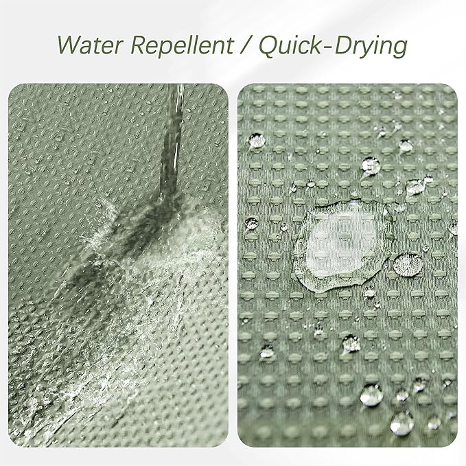 Green Stall Shower Curtain Waffle Weave Fabric, Luxury Waterproof 256GSM Heavy Duty Camper Shower Curtain for Travel Trailers with 6 Metal Hooks, 36Wx72H Sage Green