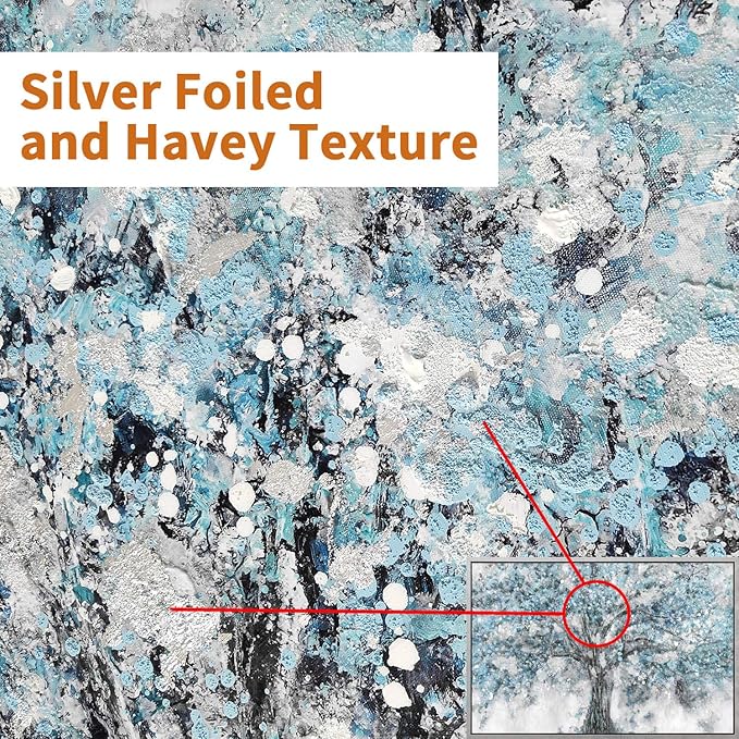 Abstract Tree Canvas Wall Art: Hand Painted Blue Tree Picture Painting Print Framed Art for Bedroom (45”X30”)