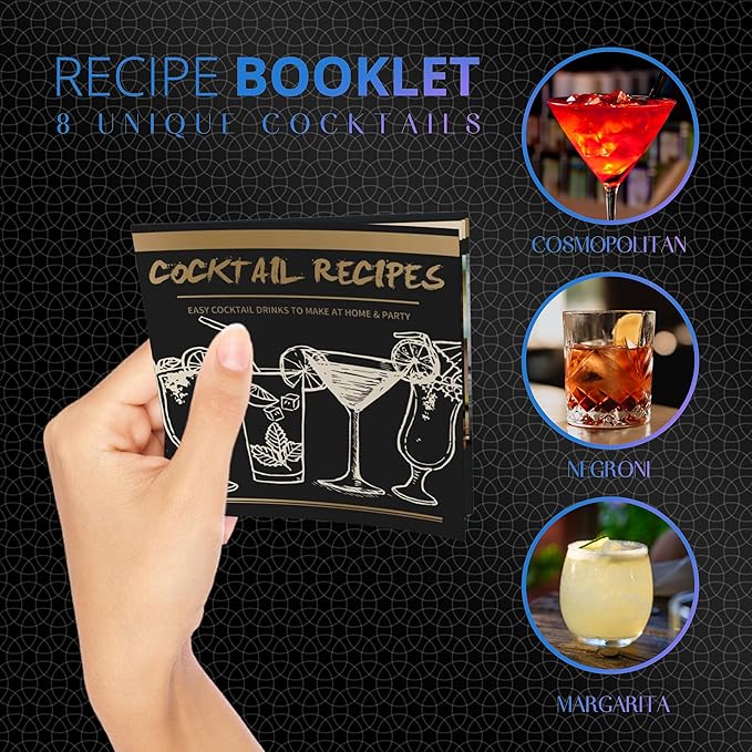 Mixology Bartender Kit – 24 Piece Rainbow Cocktail Shaker Set w/Stand – Essential Home Bar Accessories Martini Shaker, Jigger, Muddler, Chilling Cubes & More