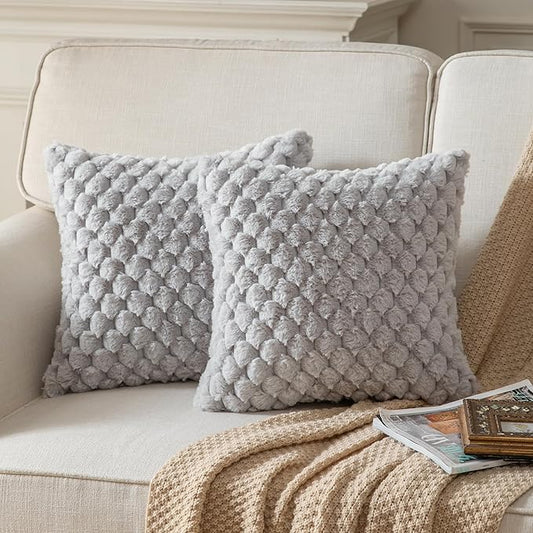 Pack of 2 Super Soft Throw Pillow Covers 22x22 Inch Faux Fur Plush Pillowcase Luxury Cozy Fluffy Decorative Cushion Cover for Sofa Couch Bed Livingroom LightGrey
