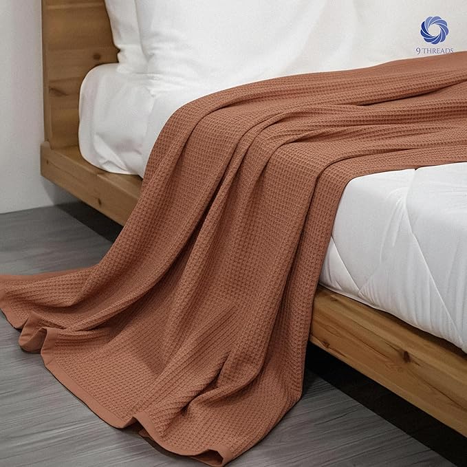 100% Long Staple Cotton Waffle Multipurpose Blanket | Soft & Breathable, Lightweight All-Season Throw for Bed/Couch/Sofa | Machine Washable | (Waffle-Coffee, Queen (U.S. Standard))