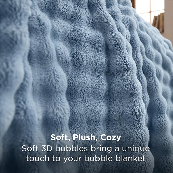 Bedsure 3D Bubble Blanket for Couch - GentleSoft Blue Throw Blanket for Sofa Bed Room Decor - Luxury Warm Cozy Gifts for Her, All Seasons, Celestial Blue, 50"×60"