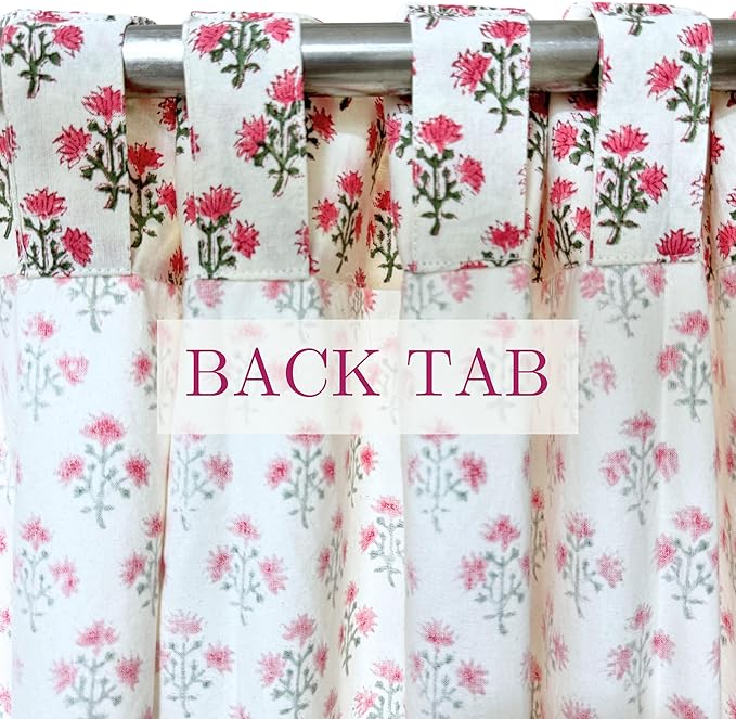 ATOSII 100% Cotton Single Panel Floral Block Print Curtain, Easy Hanging with Rod Pocket & Loop, Living Room, Dining Room, Bedroom Light Filtering Boho Curtains, Set of 1, 60"W X 84"L, Gulbahar Pink