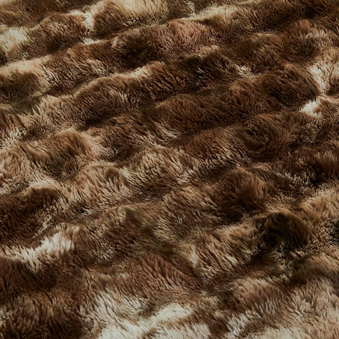 Faux Fur Throw Blanket for Couch Cozy Fuzzy Soft Plush Thick Fluffy Fleece Bubble Blanket for Sofa Bedroom Living Room, 63x79 Inches Coffee