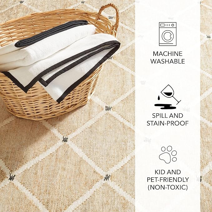 Dash and Albert Kali Machine Washable Area Rug - 2' x 3' Natural - Diamond Accent Rug - Anti-Slip Backing, Lightweight, Machine Washable, High Traffic Areas Kitchen, Mudroom, Laundry Room