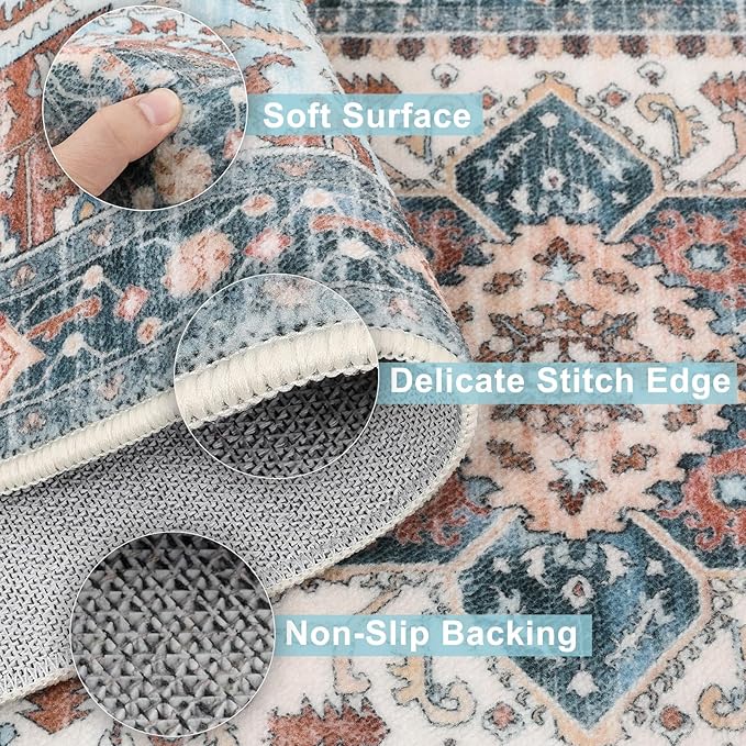 Yamaziot Boho Washable Kitchen Rugs Sets of 3, Non Slip Kitchen Mats for Floor with Rubber Backing, Waterproof & Stain Resistant Thick Carpet Runner Throw Rug for Kitchen, Laundry Room, Hallway