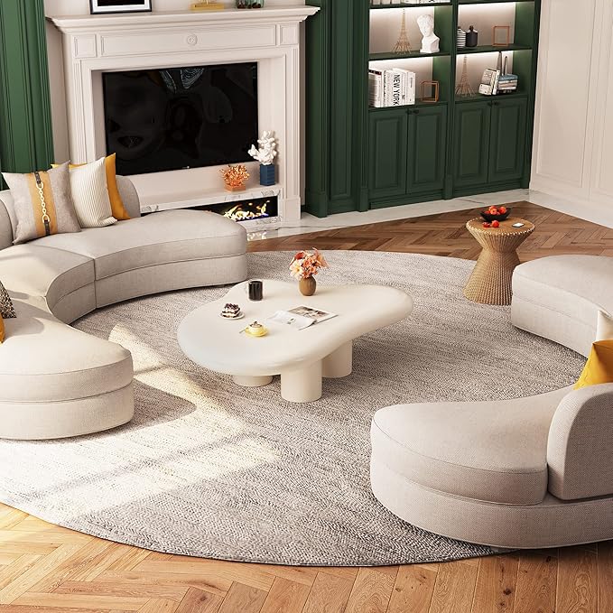 Cloud Coffee Table with 4 Legs for Living Room,Center Table,Low Table,Cream End Table,Round Corner Sofa Table (White, 46“)