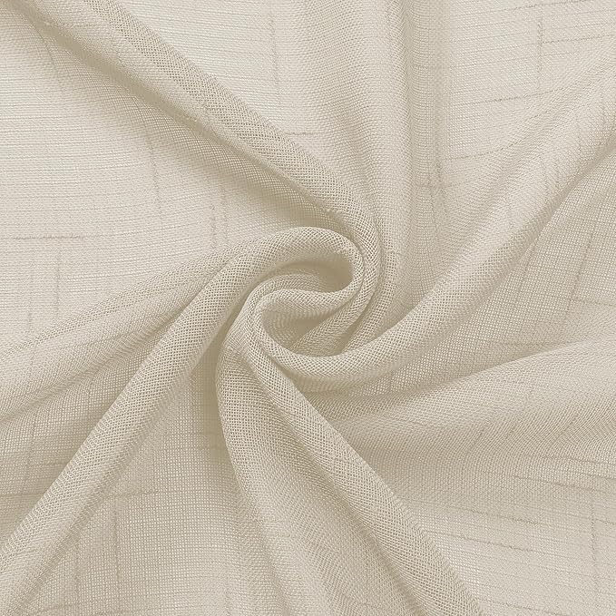 Aiyufeng Kirei Natural Extra Long Linen Sheer Curtains 96 inches Long, Light Filtering Semi Sheers Curtains/Farmhouse Window Treatments Panels/Drapes, Privacy Assured, 2 Panels