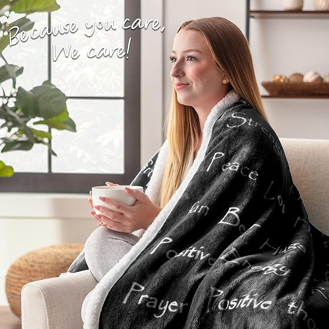 Chanasya Premium Sympathy Warm Hugs Gift Throw Blanket - Healing Gift Cancer Chemo Survivor Get Well Caring Gifts - Comfort Gift Blanket for Love Support Strength - Women Men Friend Grandpa - Black