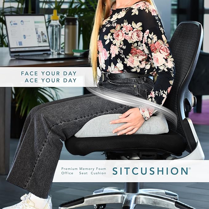 Pressure Relief Seat Cushion for Tailbone Pain – X Large Office Chair Cushion for Back Pain, Coccyx & Sciatica Pain Relief Pillow. Memory Foam Seat Cushions for Office Chairs + Extra Cover (Green)