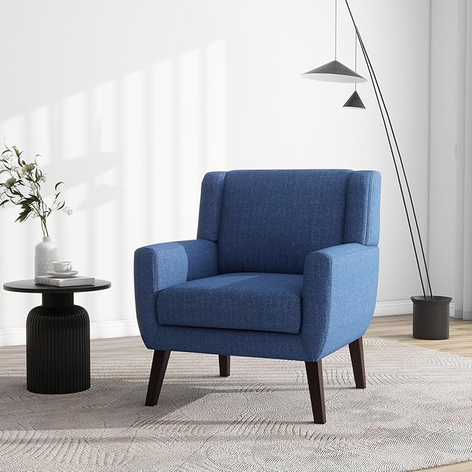 UIXE Accent Chair, Fabric Upholstered Armchair for Living Room, Comfy Arm Chair Single Sofa Bedroom Side Reading Seat - Flax Blue