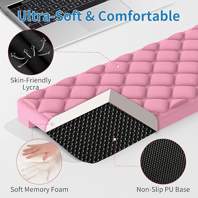 MEKASS L-Shaped Desk Elbow Pad for Desk, Memory Foam Elbow Support Padding with Non-Slip, 2-Piece Ergonomic Desk Edge Cushion, Wrist Comfort Support for Office Home (Pink Diamond Texture)