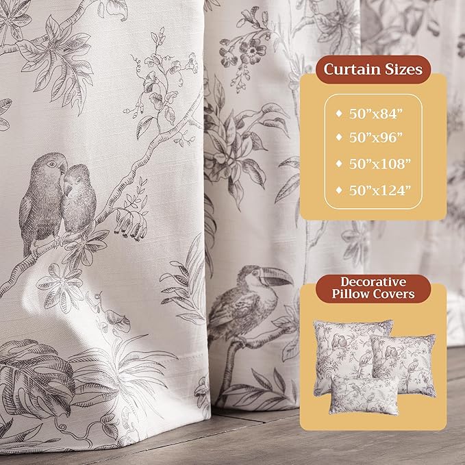 Maison d' Hermine Curtains for living room 100% Cotton 108 inch length One Panel Light Filtering Toile Curtains for Bedroom Windows with rod and loop Pockets Drapes (Jouy Paradise Beige, 50"W x 108"L)