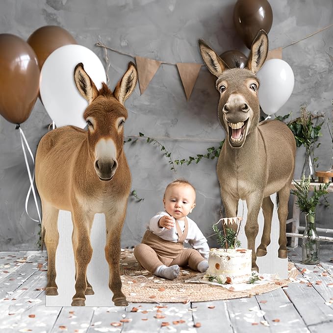 Donkey Life Size Standee - 5FT Freestanding Coroplast Cutouts | Farm Animal Standup Photo Booths, Birthday & Halloween Decorations