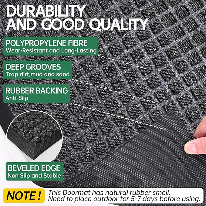 Front Door Mat Outside Entrance, 6' x 4' Heavy Duty Indoor Outdoor Door Mats for Entryway, All Season Weather Outdoor Doormat, Natural Rubber Non Slip Welcome Mats for Front Door