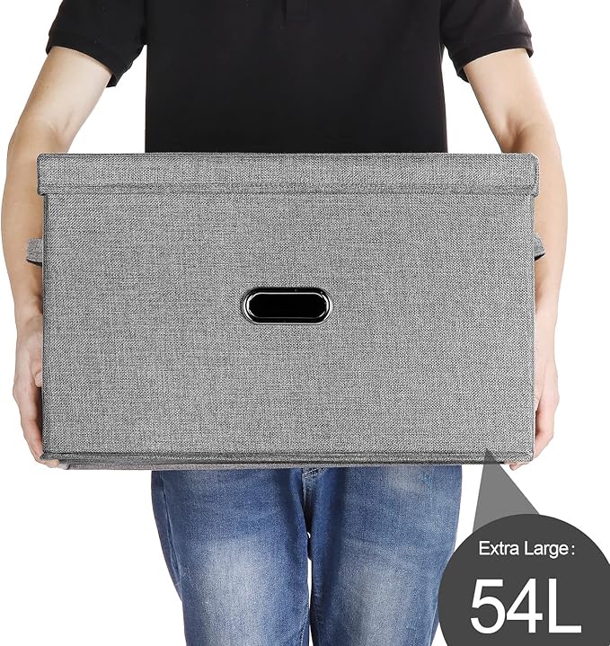 Large Linen Fabric Foldable Storage Bins with Removable Lid and Handles, Washable Storage Box Organizer Containers Baskets Cube with Cover for Bedroom,Closet,Office (Green, Extra Large)