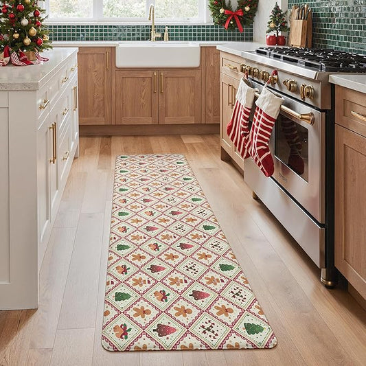 GENIMO Christmas Decorations - Kitchen Mats for Floor, Christmas Kitchen Rugs, Cushioned Anti Fatigue Mat for Home Decor, Waterproof Non Slip Standing Mat for Laundry, 23.6"x71", Red