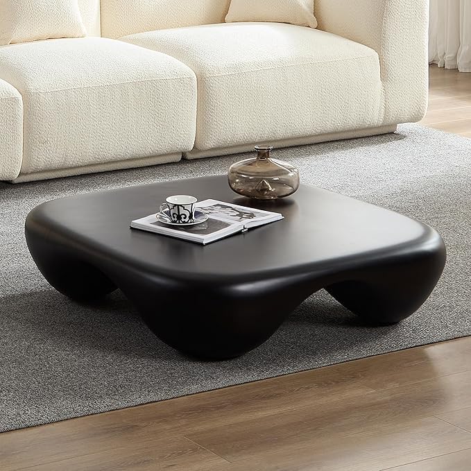 40" Cloud Modern Coffee Table with Curved Design, Fiberglass Minimalist Center Table, Contemporary Stone Accent Table for Living Room, Apartment, No Need Assembly