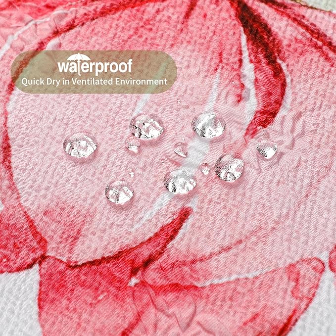 QiyI Watercolor Floral Shower Curtain, 3D Embossed Butterflies Pink Flower Bathroom Curtains, Minimalist Farmhouse Bath Curtain, Waterproof Fabric Green Leaves Shower Curtain Set with Hooks, 72x72