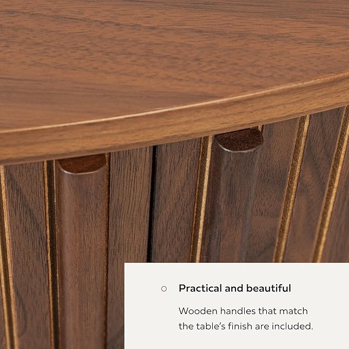 WERMO 35'' Round Coffee Table with Storage and Shelves - Round Center Table for Living Room and Office. Wood Mid Century Modern Coffee Tables for Living Room (Walnut)