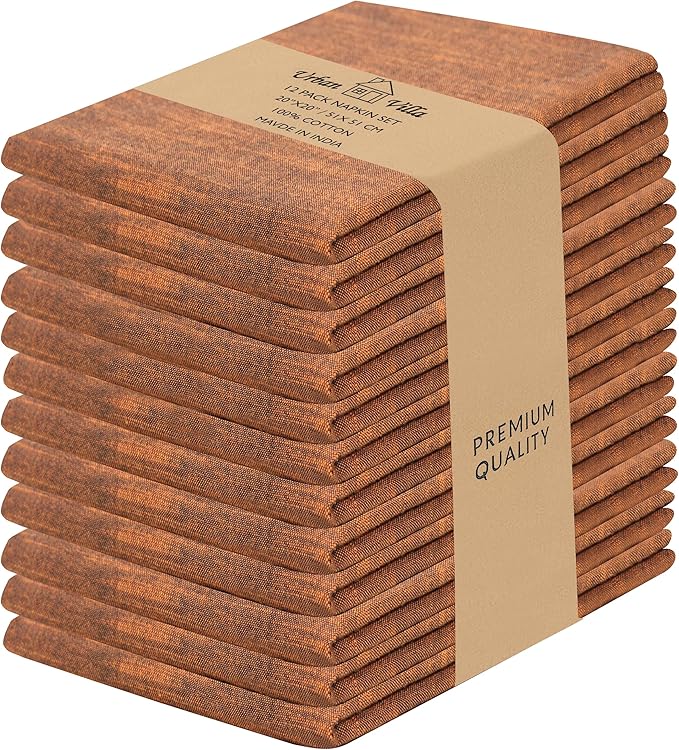 Urban Villa Cloth Napkins Halloween Dinner Napkins (Set of 12) 20"x20" 100% Cotton Slub Black/Orange Chambray Absorbent Napkins Soft Durable Reusable Washable Ideal for Everyday wedding Parties Events